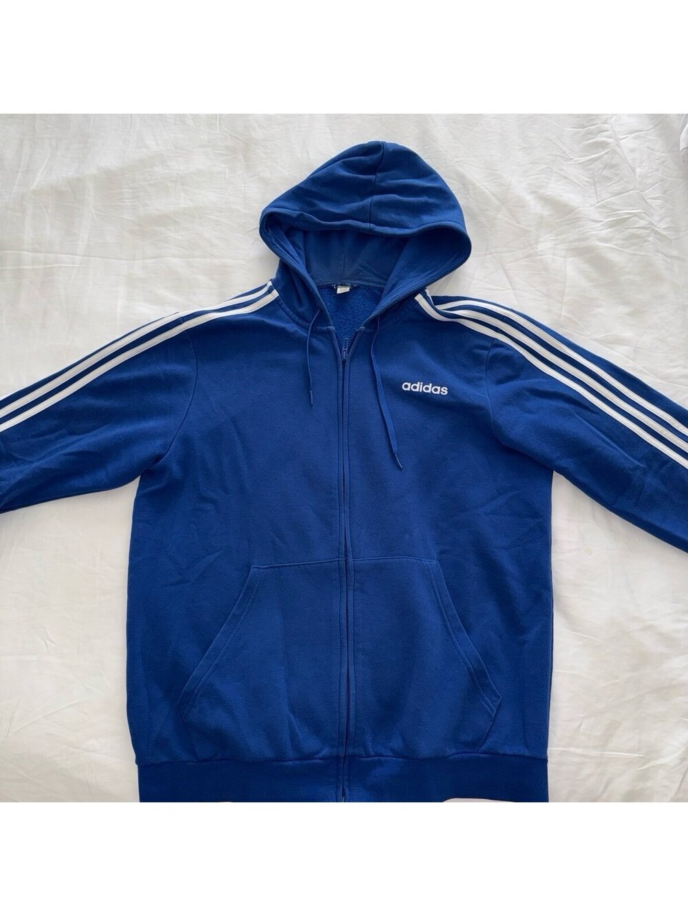 Adidas Blue Track Jacket with White Stripes Large